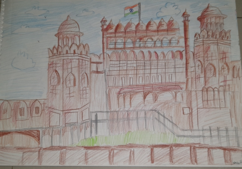 Red Fort - Sketch in Colour Pencils614